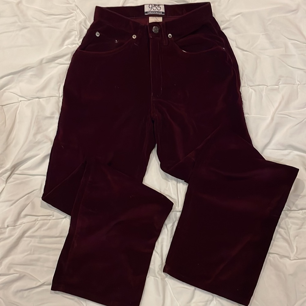 VINTAGE 955 Originals High Rise Burgundy Velour pants, Juniors sz 3